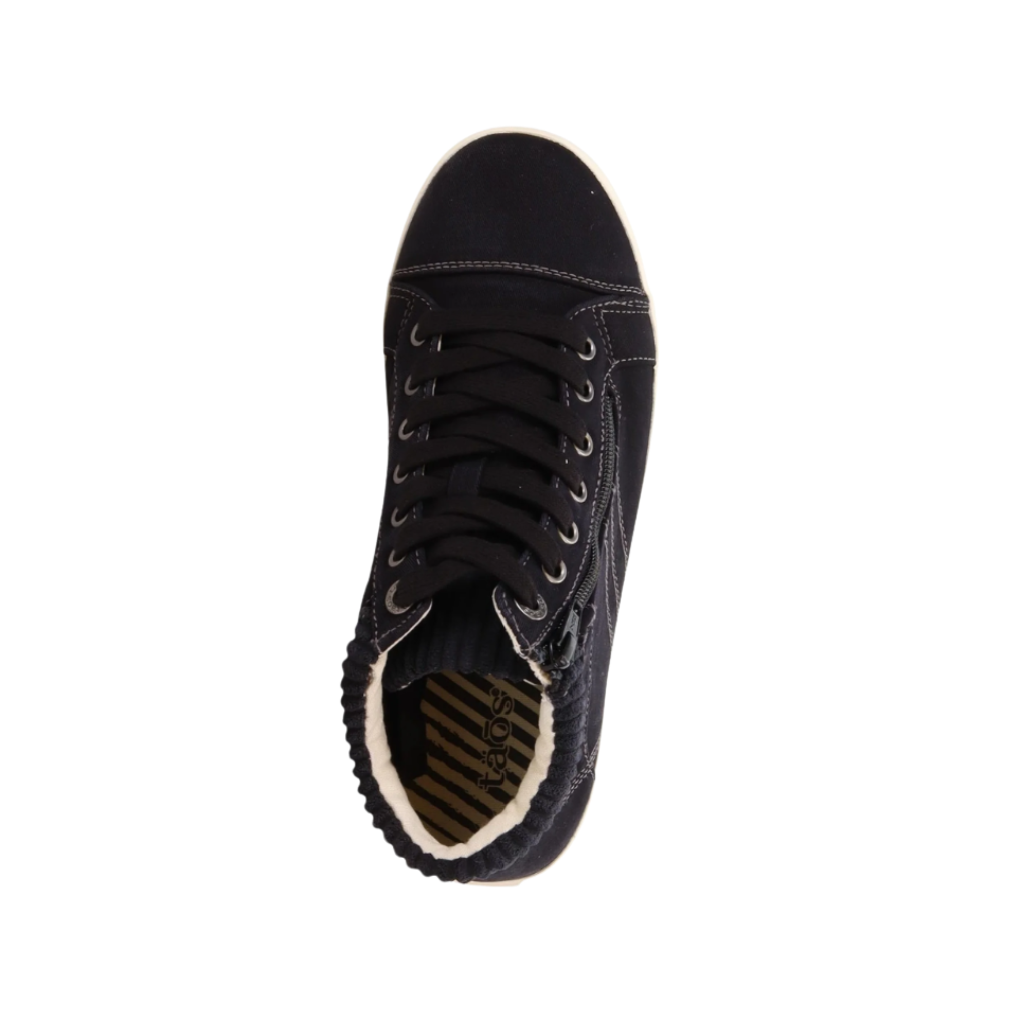 Top View of Women's Taos Startup in Black – Featuring a sleek, black leather upper with a minimalist, modern design, perfect for everyday wear.