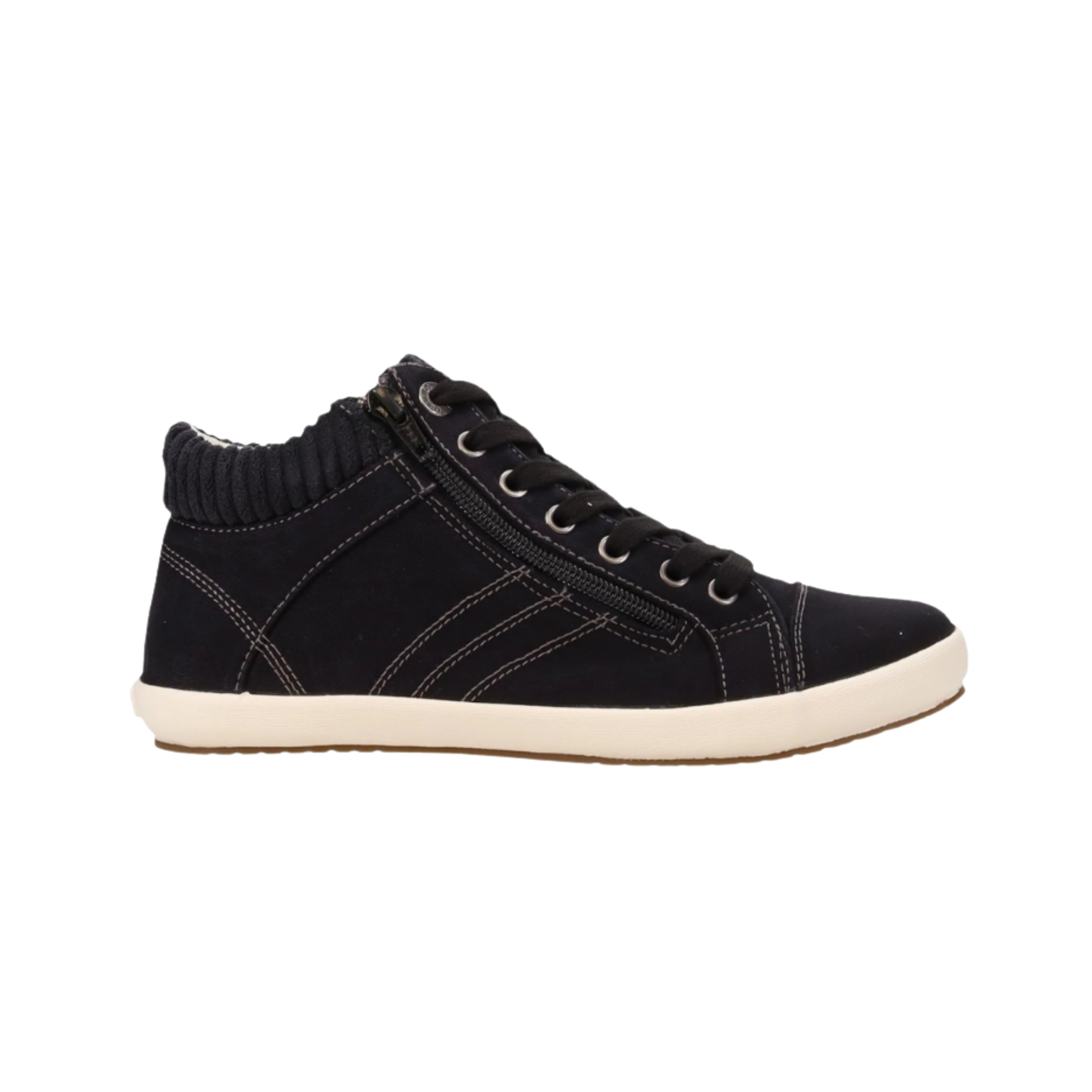 Side View of Women's Taos Startup in Black – Featuring a lace-up closure for a secure, customizable fit, with a padded collar for added comfort around the ankle.