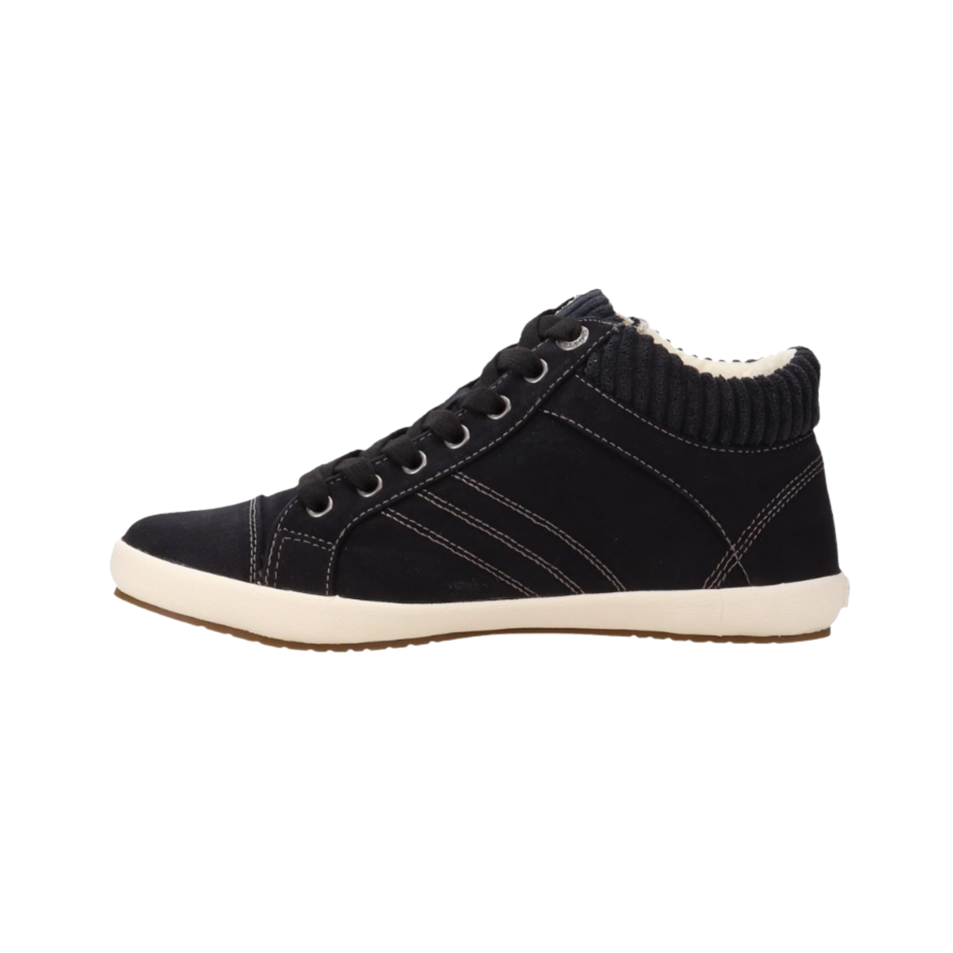 Side View of Women's Taos Startup in Black – Featuring a lace-up closure for a secure, customizable fit, with a padded collar for added comfort around the ankle.
