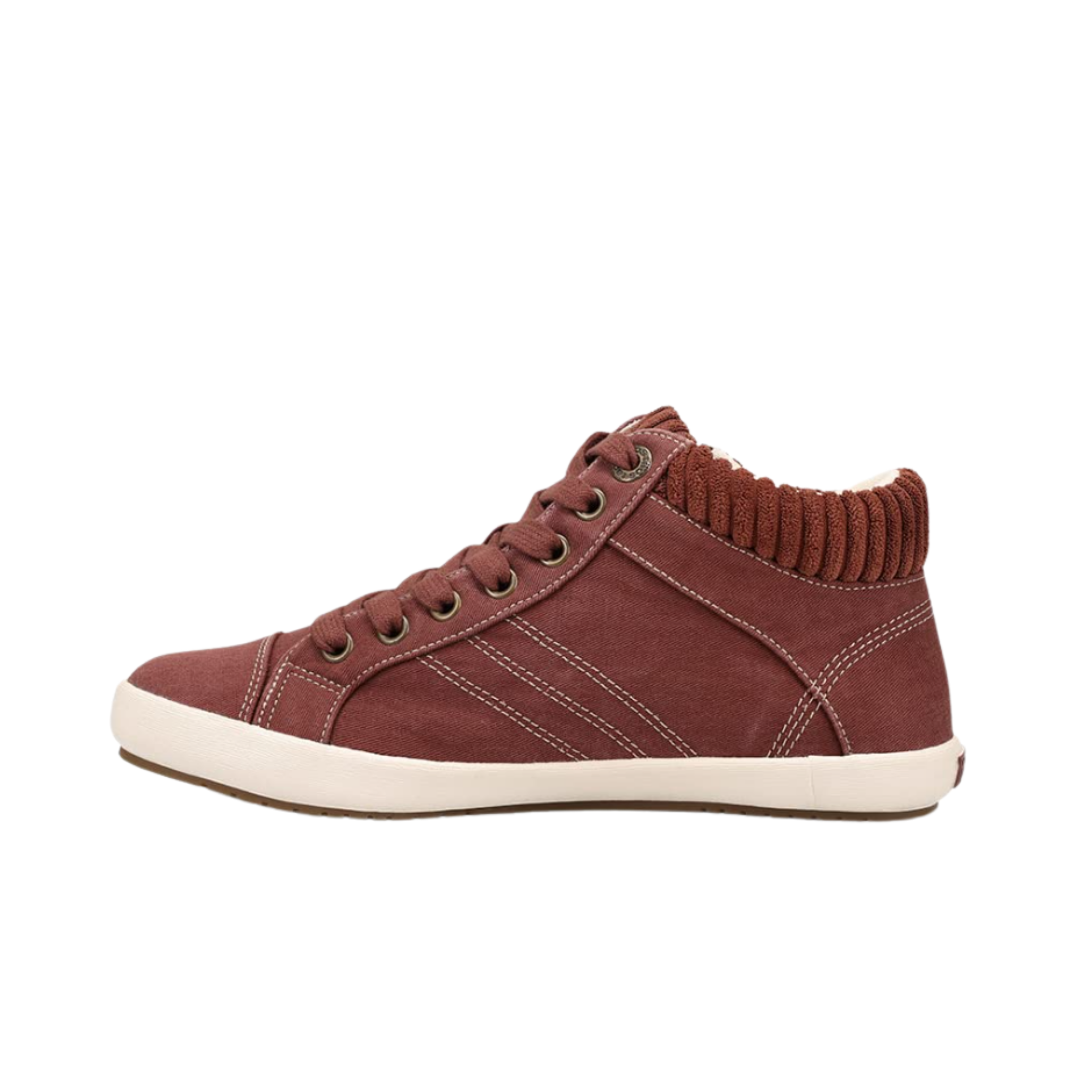Side View of Women's Taos Startup in Cappuccino – Featuring a lace-up closure for a secure, adjustable fit, with a cushioned collar for extra comfort around the ankle.
