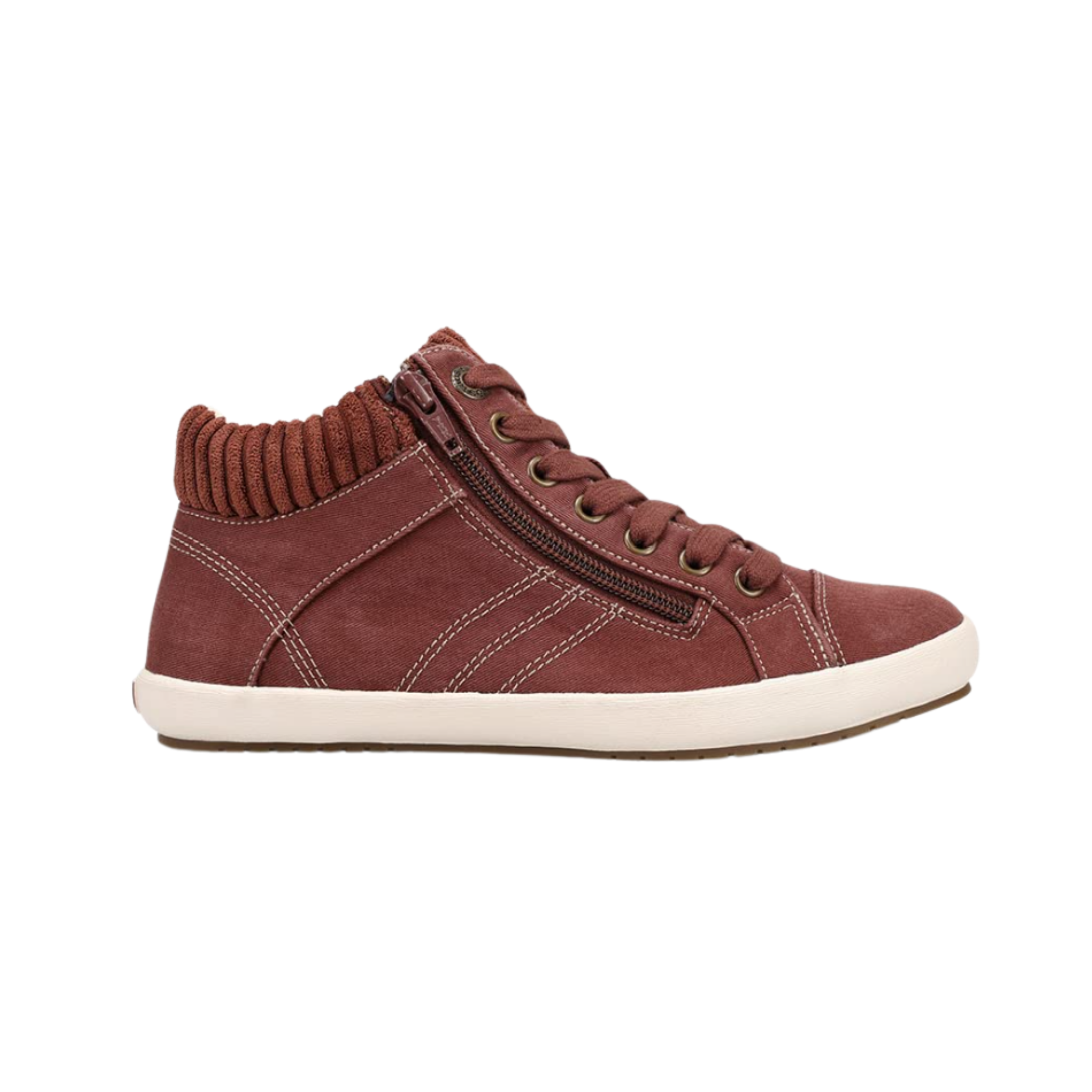 Side View of Women's Taos Startup in Cappuccino – Featuring a lace-up closure for a secure, adjustable fit, with a cushioned collar for extra comfort around the ankle.