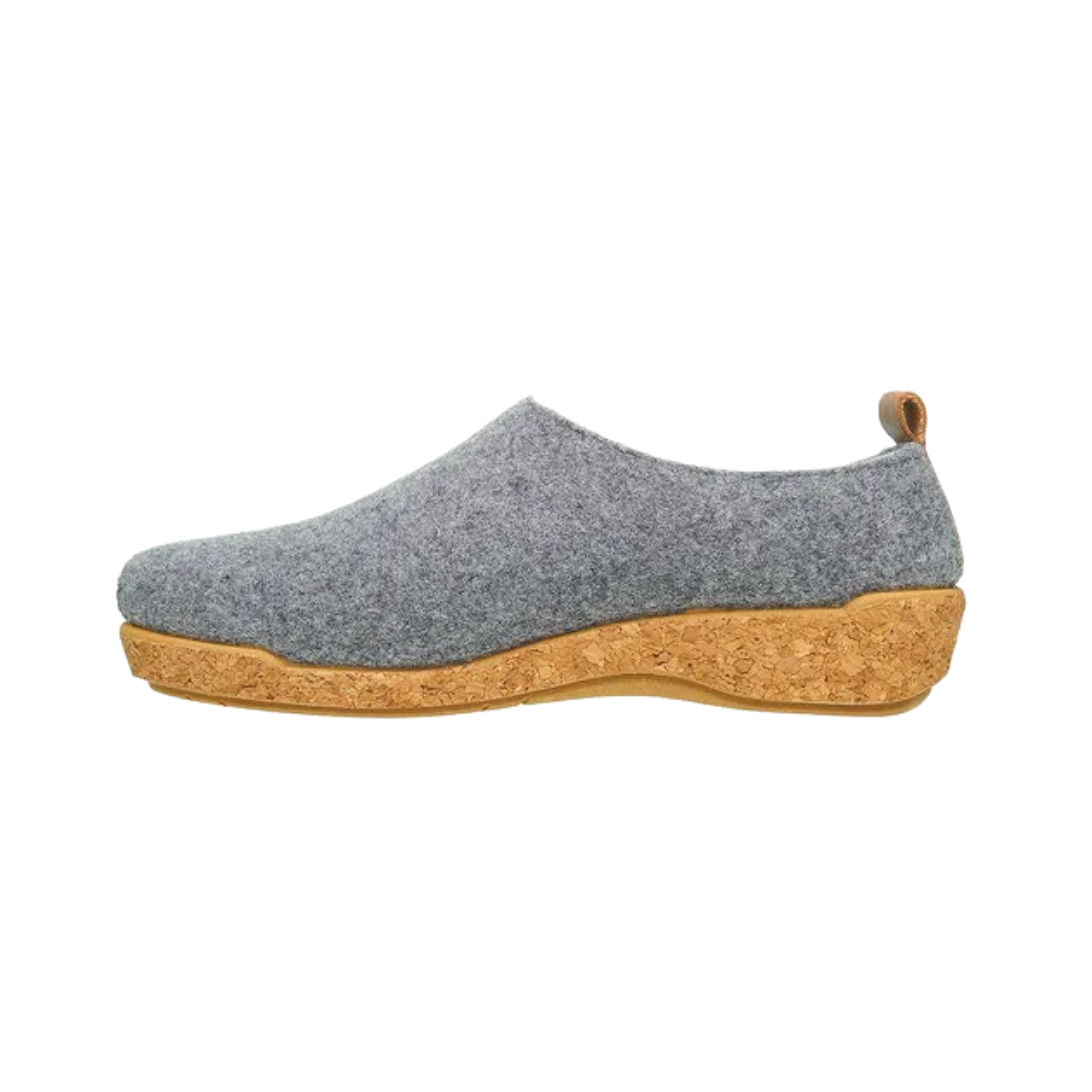 Side View of Women’s Taos Wonderwool Shoe in Grey – Featuring a snug, stretchy fit that adapts to the foot, with a simple, clean design enhanced by detailed stitching.