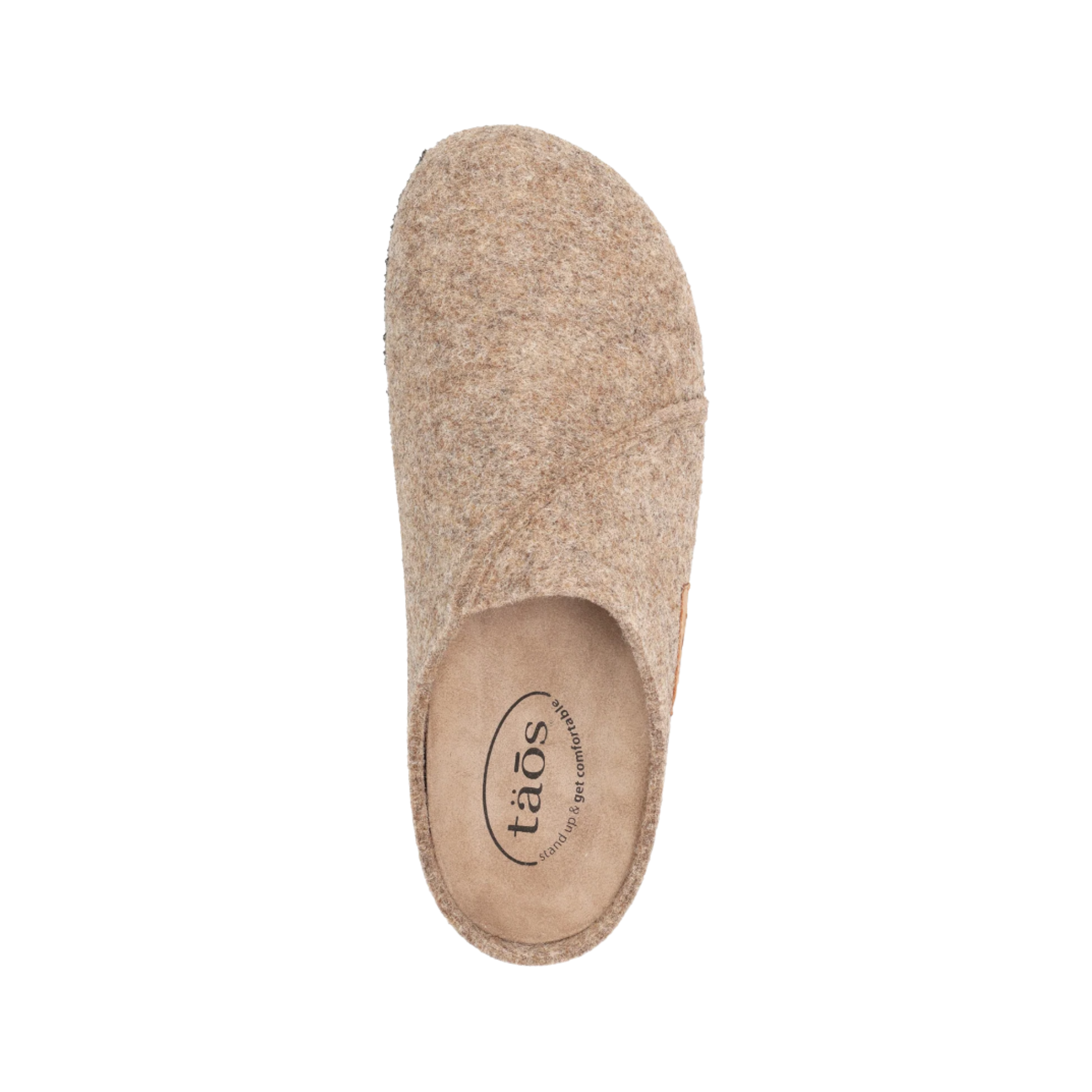 Top View of Women's Taos Wooled in Warm Sand – Featuring a soft warm sand-colored wool upper that provides both comfort and style, perfect for cooler weather.