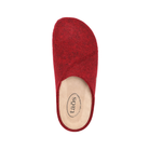 Top View of Women's Taos Wooled in Red – Featuring a rich red wool upper with a cozy, warm appearance, designed to keep your feet comfortable and stylish.