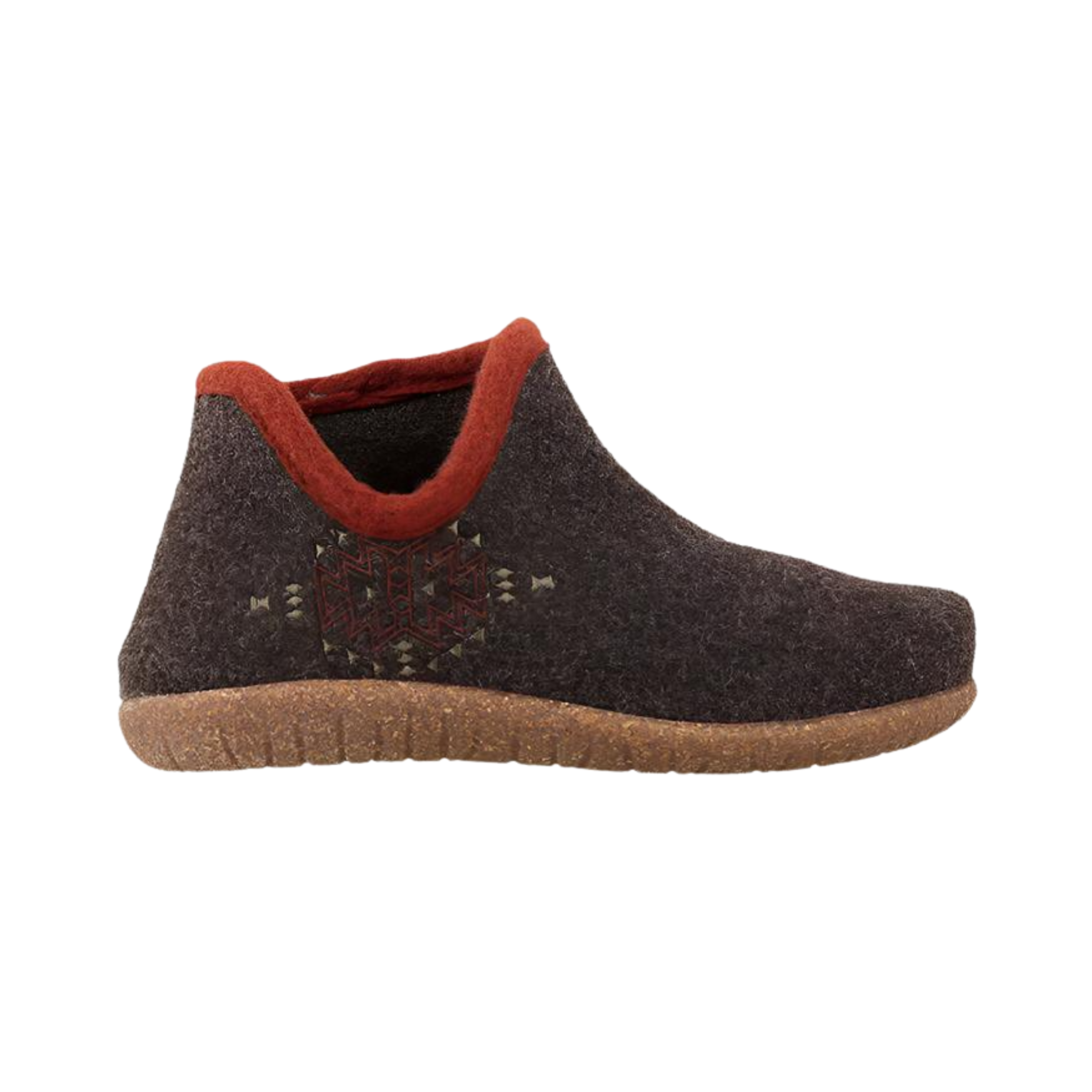Side View of Women's Taos Woolside in Chocolate – Featuring a slip-on wool construction with elastic side gore for easy on-and-off and a flexible fit.