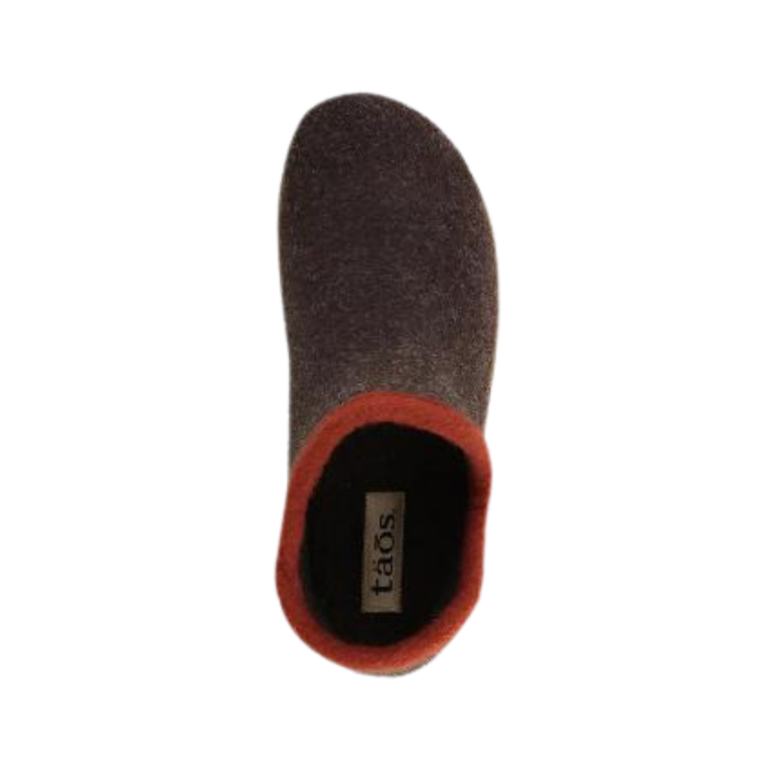 Top View of Women's Taos Woolside in Chocolate – Featuring a soft wool upper in a rich chocolate brown with cozy, breathable texture and a low-profile silhouette.
