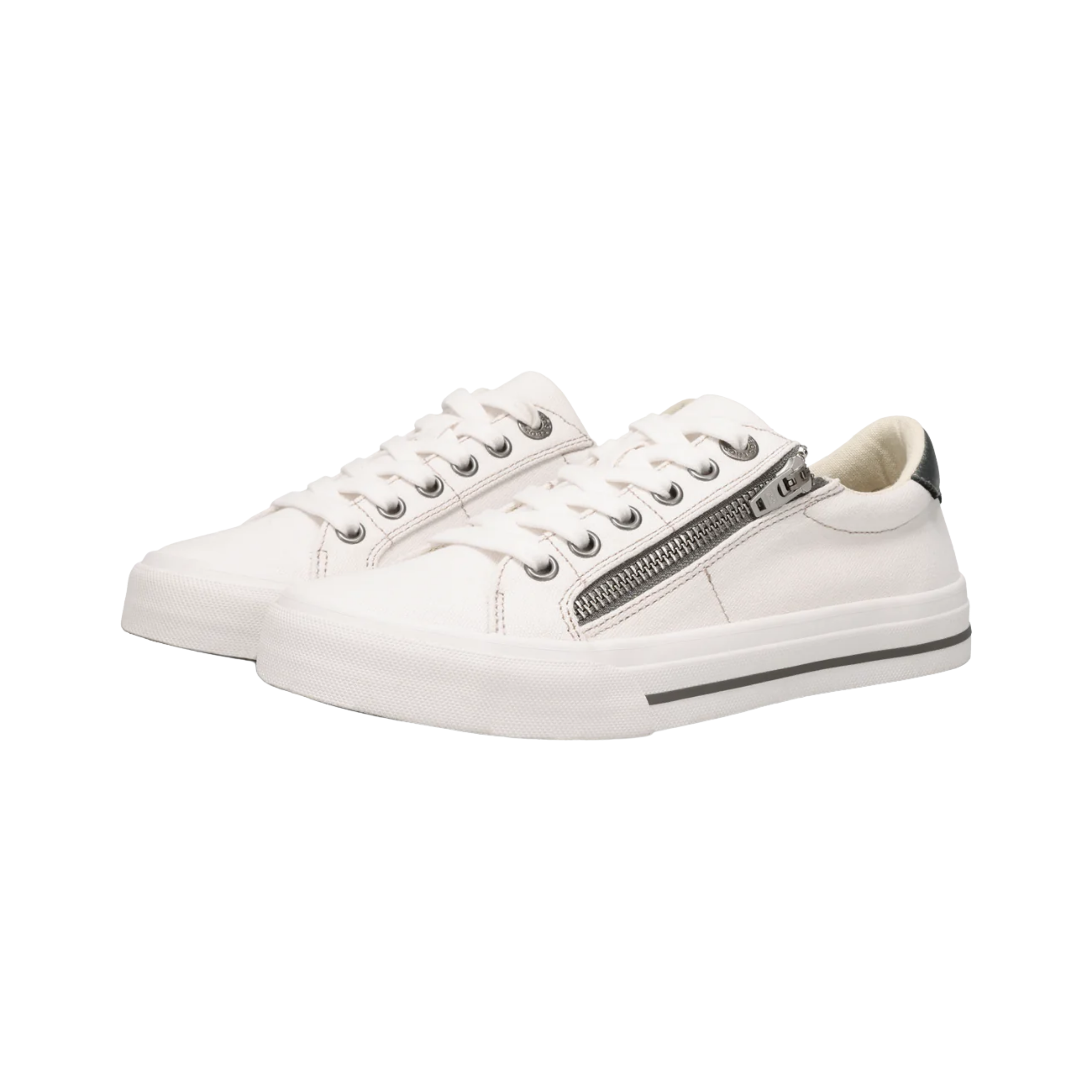 Angled View of Women's Taos Z Soul in White Pewter – Featuring a cushioned footbed with arch support for all-day comfort.