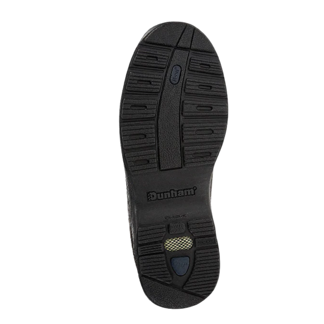 Bottom view of Men’s Windsor Oxford dress shoe in dark brown – featuring a durable rubber outsole, subtle traction pattern, and stacked heel detail.
