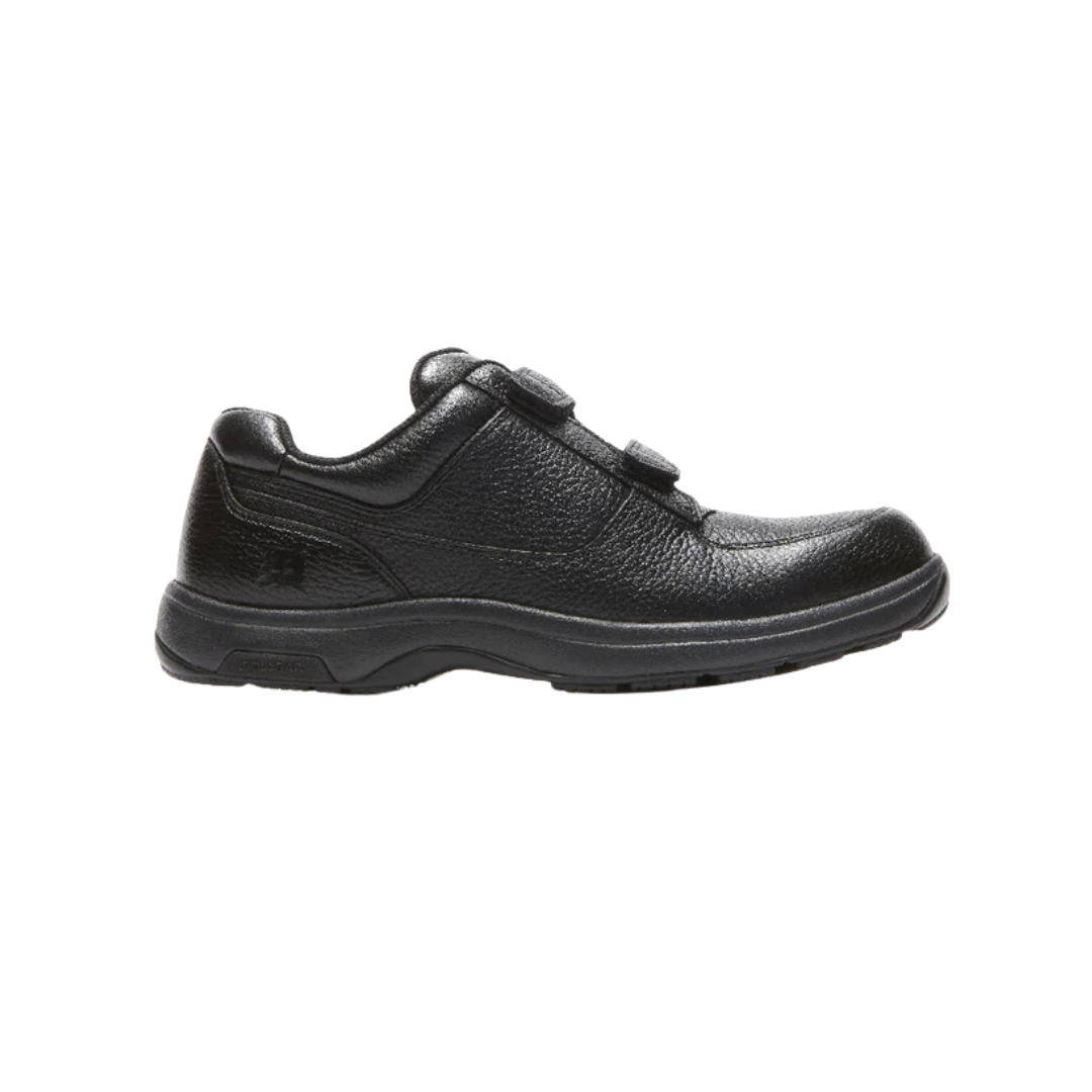 Side view of Men’s Winslow Hook & Loop Oxford in black – featuring a low-profile design, secure strap closure, and supportive midsole for everyday wear.