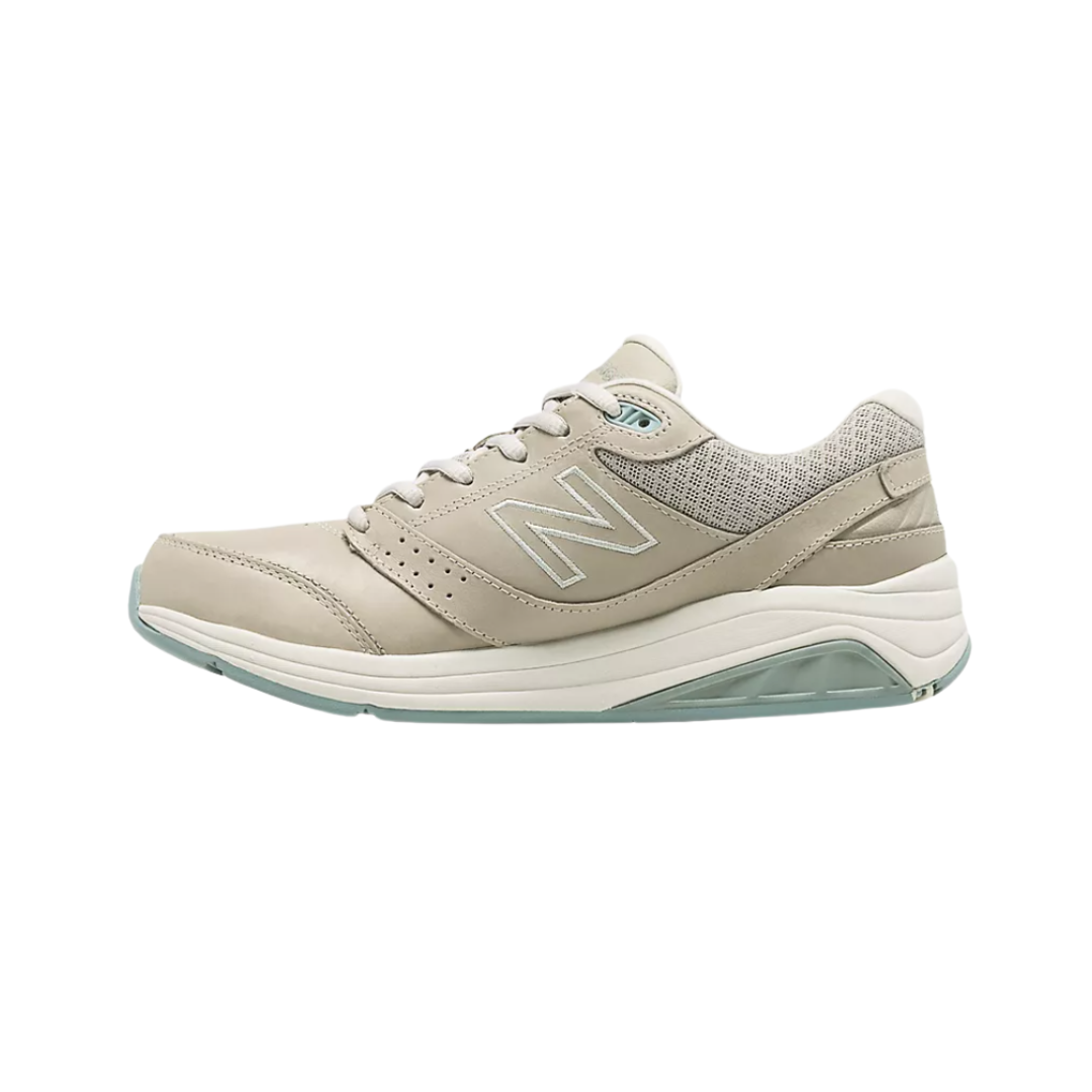 Side View of Women’s New Balance 928v3 Hook and Loop walking shoe in white – featuring dual hook-and-loop straps for easy on and off, motion control midsole, and supportive leather construction.