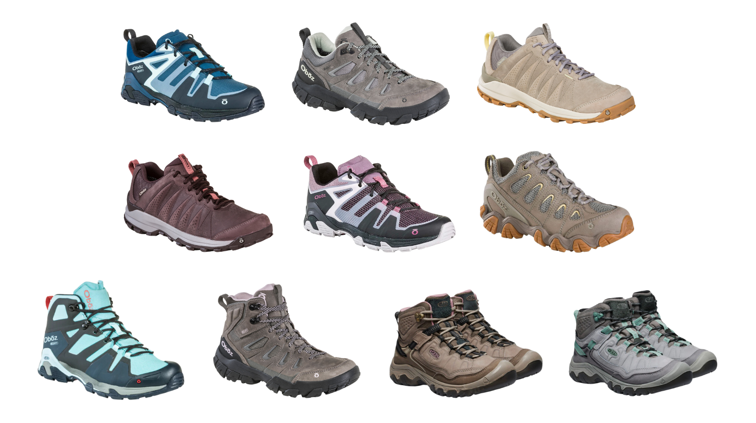 Collection of women's hiking boots and shoes