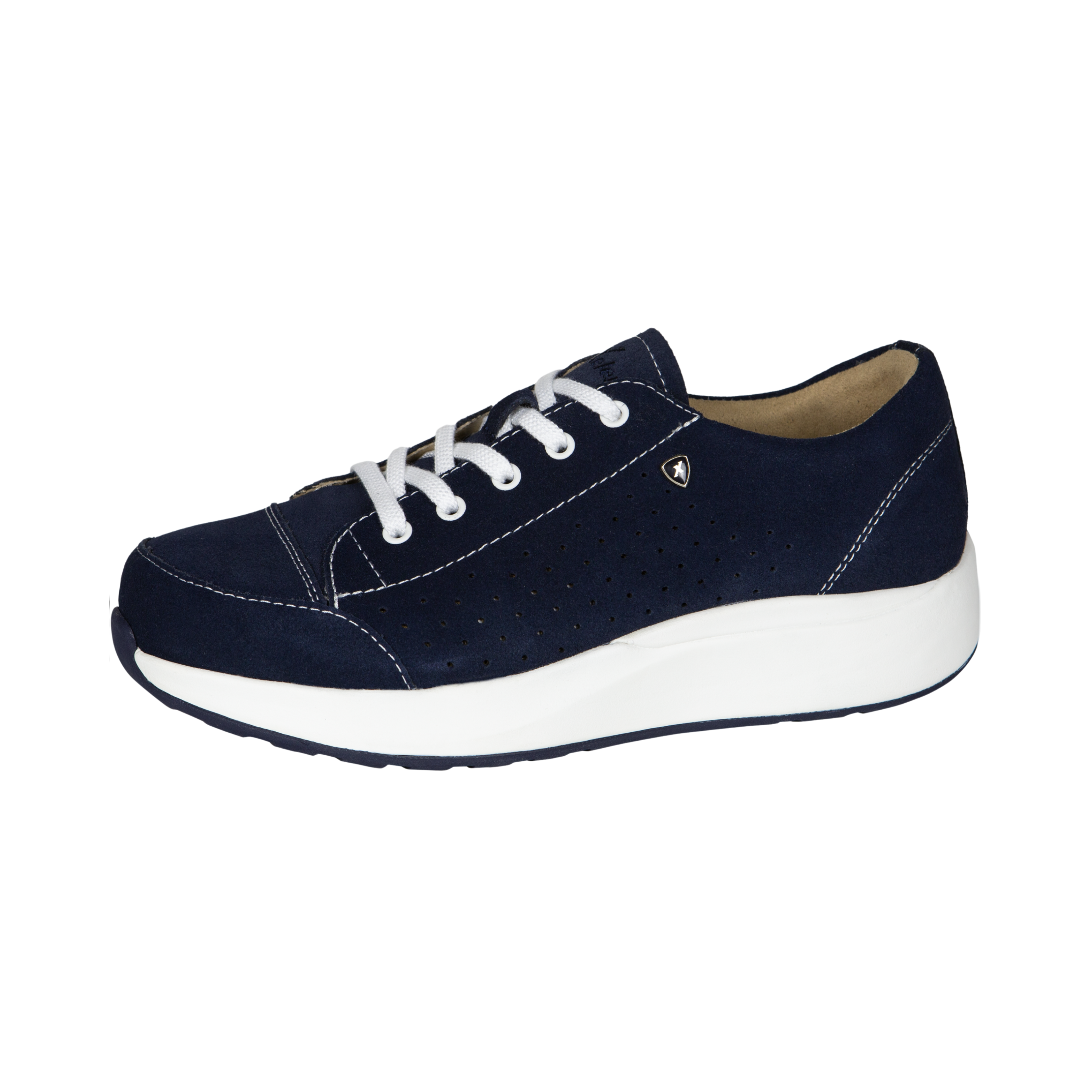 Side View of Women’s Xelero Heidi walking shoe in deep ocean – featuring breathable mesh upper for ventilation, cushioned midsole for shock absorption, and slip-resistant outsole for stability and grip.