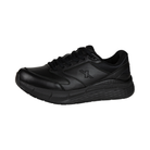 Side View of Men’s Xelero Steadfast Walker shoe in black – featuring breathable mesh and synthetic upper, cushioned midsole for comfort, and durable outsole designed for reliable traction and support.