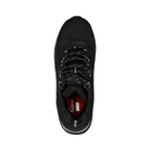 Top view of Men’s Xelero Steadfast Hiker Hi in Black – featuring a breathable mesh and synthetic upper, traditional lace-up closure with metal eyelets, and padded tongue for enhanced comfort.