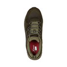 Top view of Men’s Xelero Steadfast Hiker Lo in Crazy Horse Brown – featuring a breathable mesh and synthetic upper, traditional lace-up closure with metal eyelets, and padded tongue for enhanced comfort.
