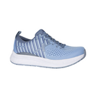 Side view of Women’s Xelero Steadfast in Light Blue/White – featuring Xelero Motion Control Technology for stability, EVA midsole cushioning for responsive comfort, and a sleek design for modern aesthetics.