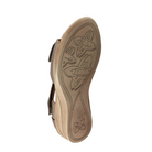 Bottom view of Women’s Ziera Doxie comfort sandal in greige – featuring a non-slip rubber sole, traction grooves, and arch stability design.