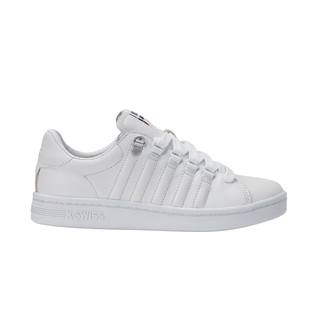 Side view of Men’s Lozan II in White/White/White – showcasing stitched detailing, subtle side panel embossing, and a retro-inspired court sneaker shape in an all-white colorway for versatile styling.