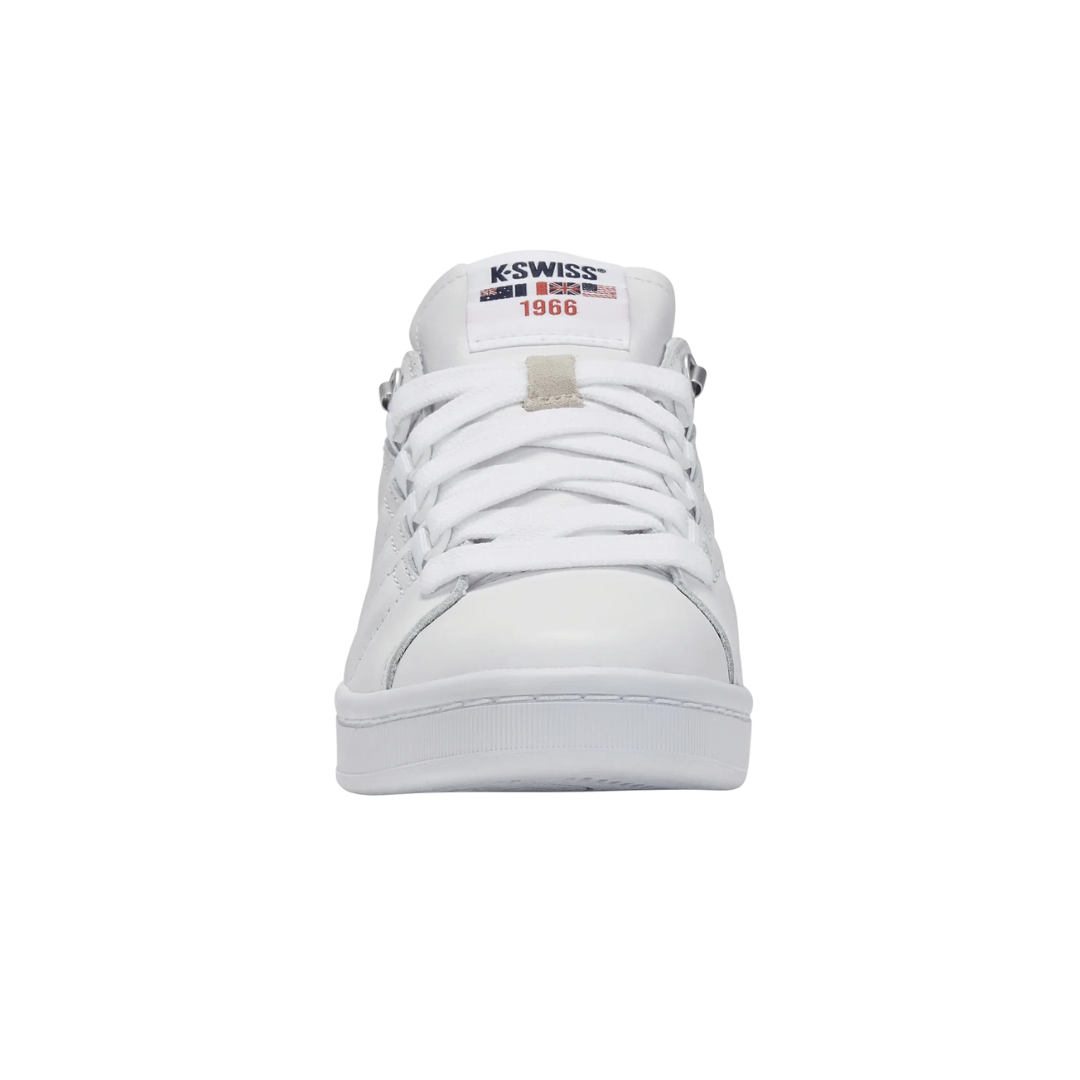 Front view of Men’s Lozan II in White/White/White – featuring a smooth leather upper with a clean, rounded toe, tonal stitching, and classic lace-up design for a crisp, minimalist streetwear look.