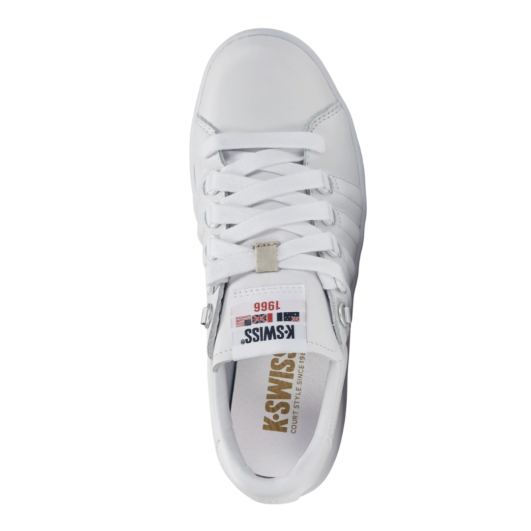 Top view of Men’s Lozan II in White/White/White – displaying a symmetrical lace-up closure, low-cut silhouette, and all-white leather construction with perforated accents for a clean, classic sneaker style.