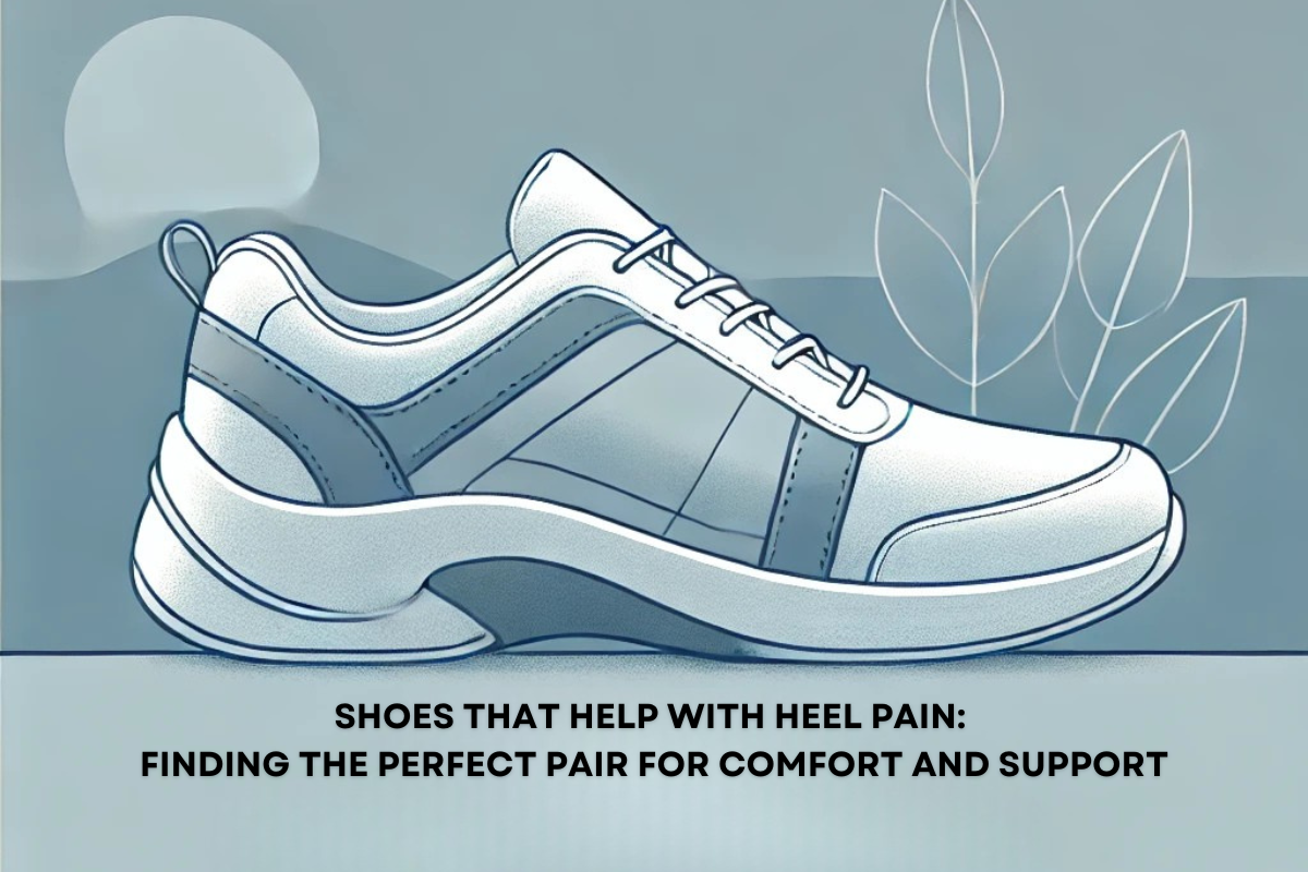 Shoes That Help with Heel Pain Blog Graphic Featuring a Shoe