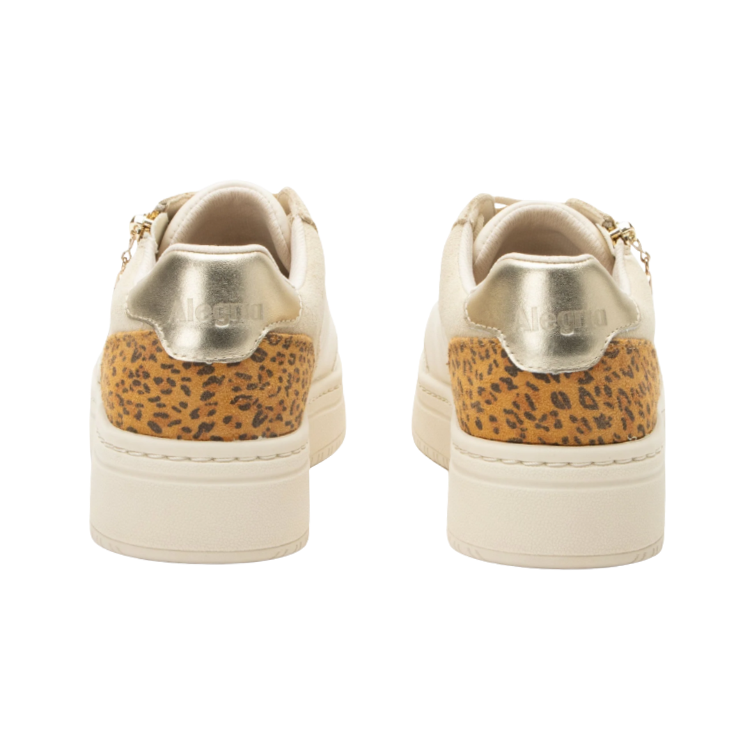 Back View of Women’s Alegria Averie sneaker in cream – featuring a cushioned removable footbed, supportive heel counter, and slip-resistant outsole for lasting comfort.