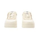 Front View of Women’s Alegria Averie sneaker in cream – featuring a lace-up design, smooth upper, and cushioned removable footbed for a secure and comfortable fit.