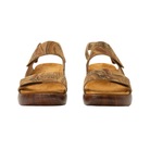 Front View of Women’s Alegria Bailee sandal in folkie brown – featuring an open-toe design, adjustable hook-and-loop straps, and cushioned cork footbed for a secure and comfortable fit.
