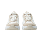 Front View of Women’s Alegria Boom Joy sneaker in ecru – featuring a lace-up design, breathable upper, and cushioned removable footbed for a secure and comfortable fit.