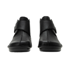 Front View of Women’s Alegria Caiti boot in upgrade black – featuring a rounded toe design, smooth leather upper, and cushioned cork and memory foam footbed for all-day comfort.