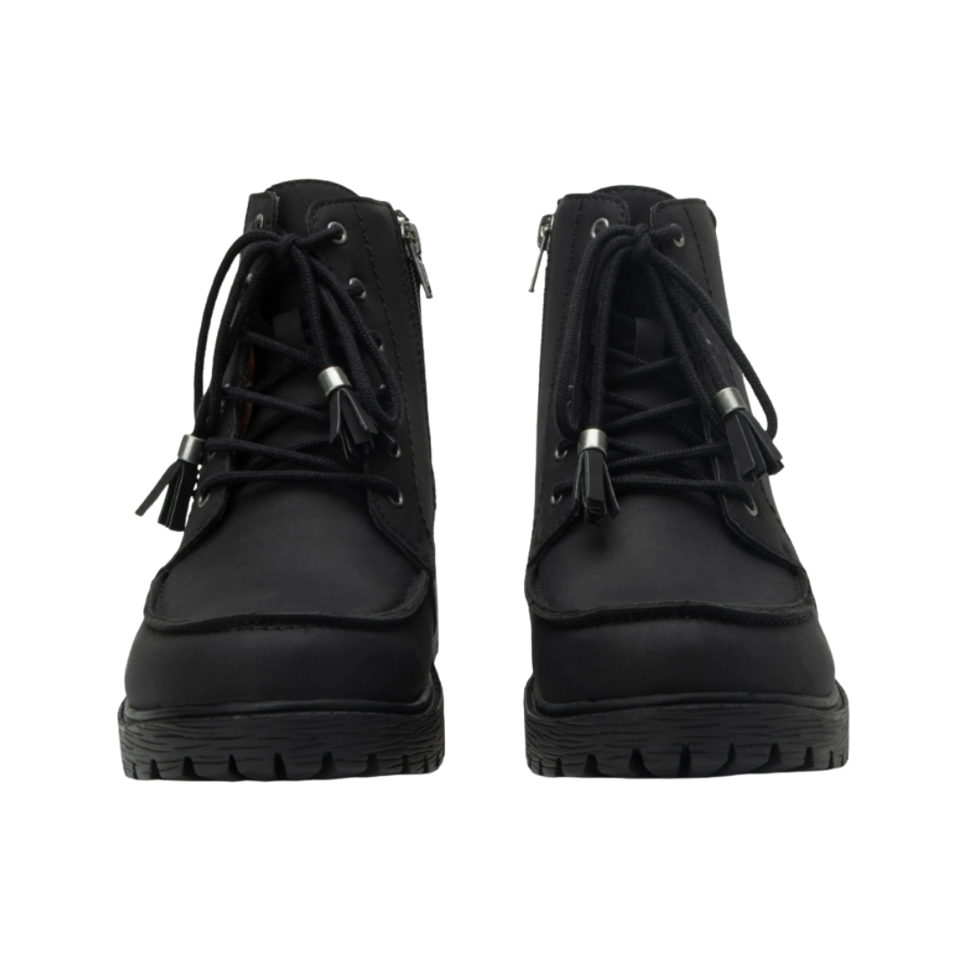 Front View of Women’s Alegria Chevron Boot in relaxed tar – featuring a cushioned removable footbed, rounded toe design, and smooth leather upper for a comfortable fit.