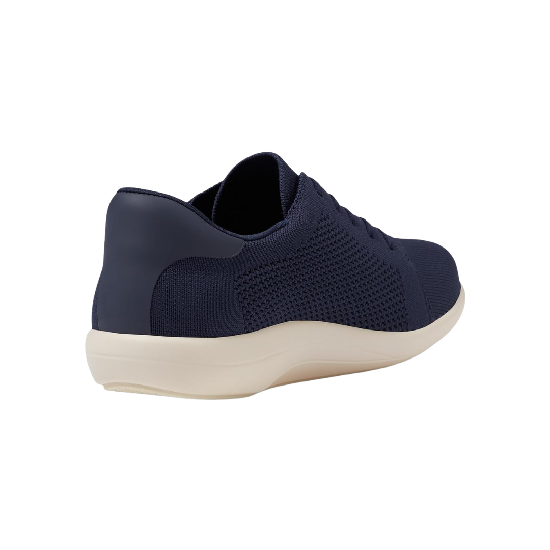 Side View of Women’s Alegria Dandie sneaker in navy – featuring a cushioned removable footbed, lace-up design, and slip-resistant outsole for everyday wear.