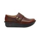 Side View of Women’s Alegria Delilah shoe in chestnut – featuring a cushioned removable footbed, slip-on design, and slip-resistant outsole for everyday comfort.