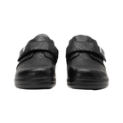 Front View of Women’s Alegria Joleen shoe in Class Act black – featuring a rounded toe design, smooth leather upper, and cushioned removable footbed for professional comfort.