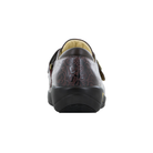 Back View of Women’s Alegria Joleen shoe in molasses tooled brown – featuring a cushioned removable footbed, supportive heel counter, and slip-resistant outsole for all-day wear.