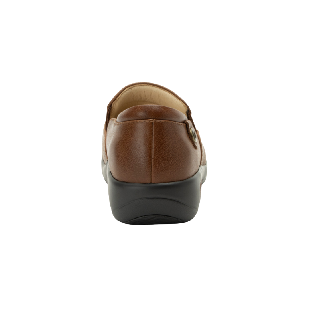 Back View of Women’s Alegria Keli shoe in walnut brown – featuring a cushioned removable footbed, supportive heel counter, and slip-resistant outsole for lasting comfort.