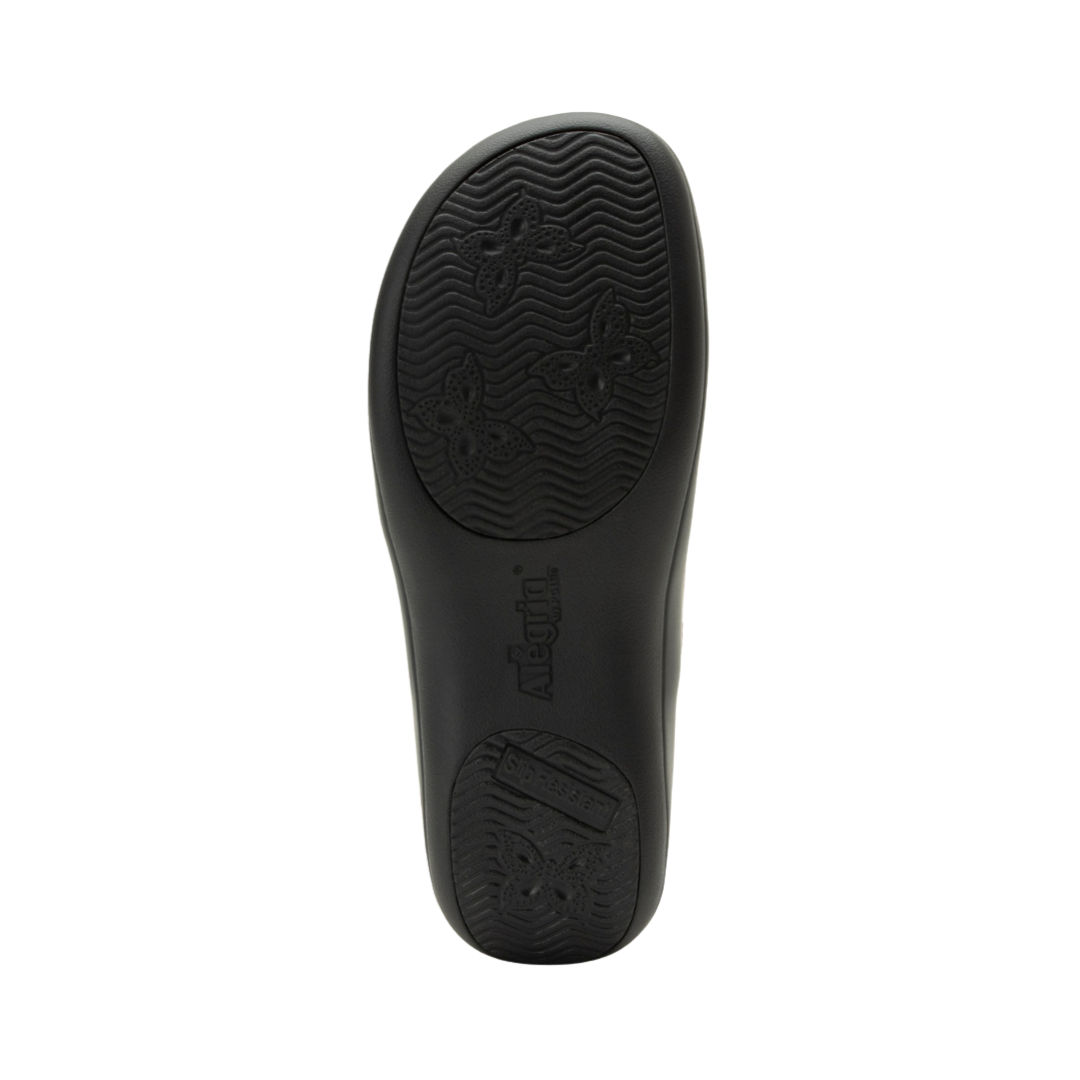 Bottom View of Women’s Alegria Keli shoe in walnut brown – featuring a slip-resistant patterned outsole, durable tread design, and lightweight construction for secure footing.