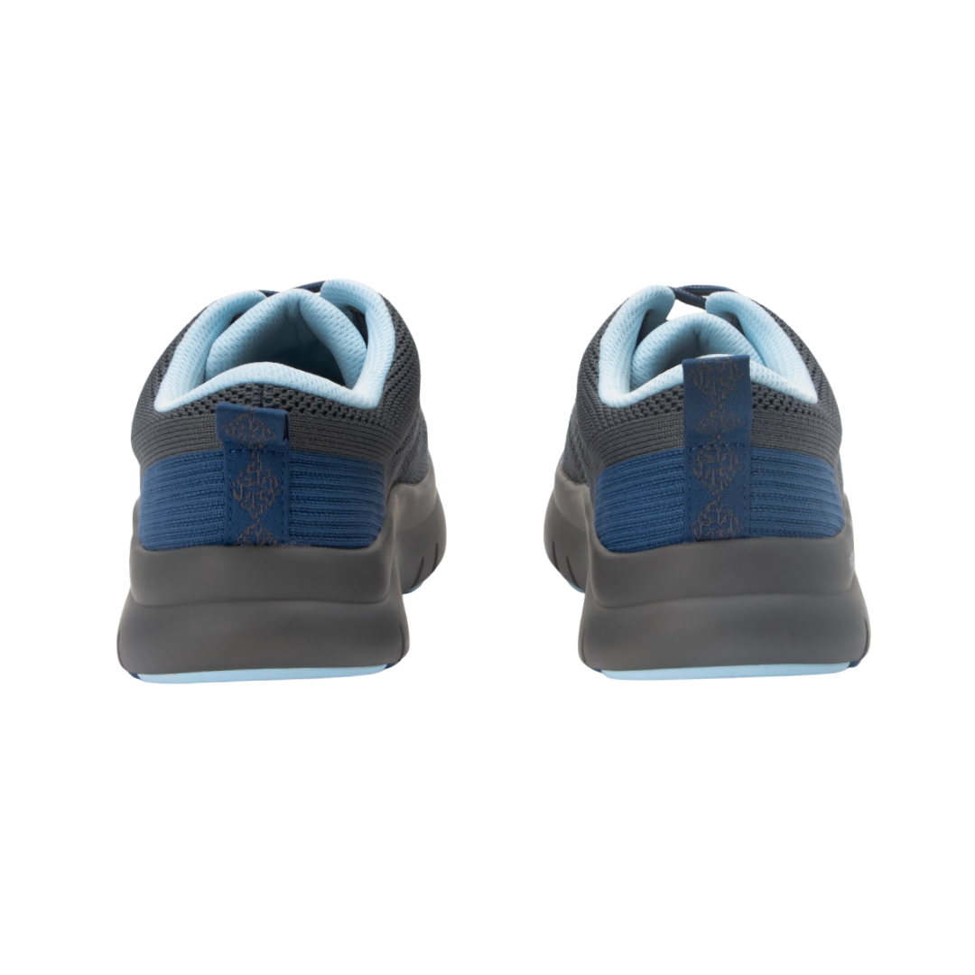 Back View of Women’s Alegria Roll On sneaker in blue whisper – featuring a cushioned removable footbed, supportive heel counter, and slip-resistant outsole for lasting comfort.