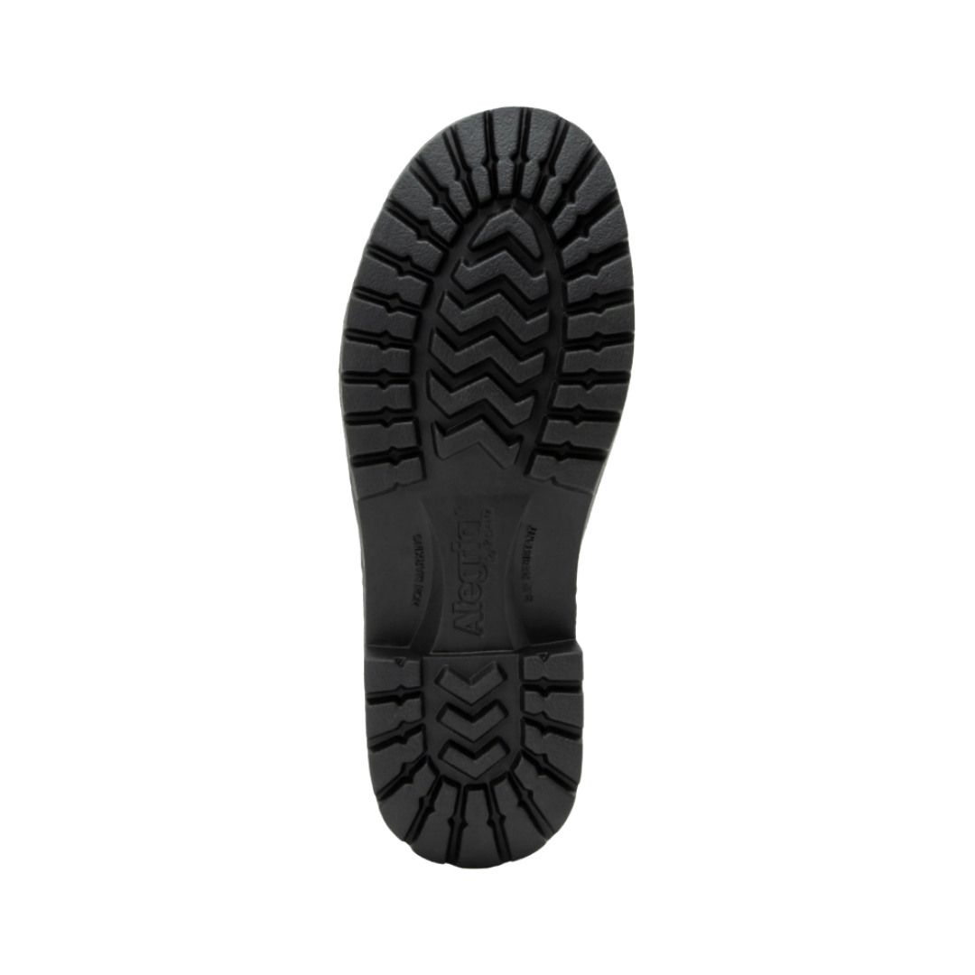 Bottom View of Women’s Alegria Rowan boot in white – featuring a slip-resistant patterned outsole, durable tread design, and lightweight construction for secure footing.