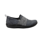 Side View of Women’s Alegria Savvie Cinder Sandal in Grey – featuring a sleek design, padded heel strap, and a supportive midsole for added stability.
