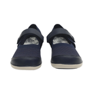 Front View of Women’s Alegria TRAQ Qutie sneaker in blue multi – featuring a lace-up design, breathable mesh upper, and cushioned removable footbed for a secure and comfortable fit.