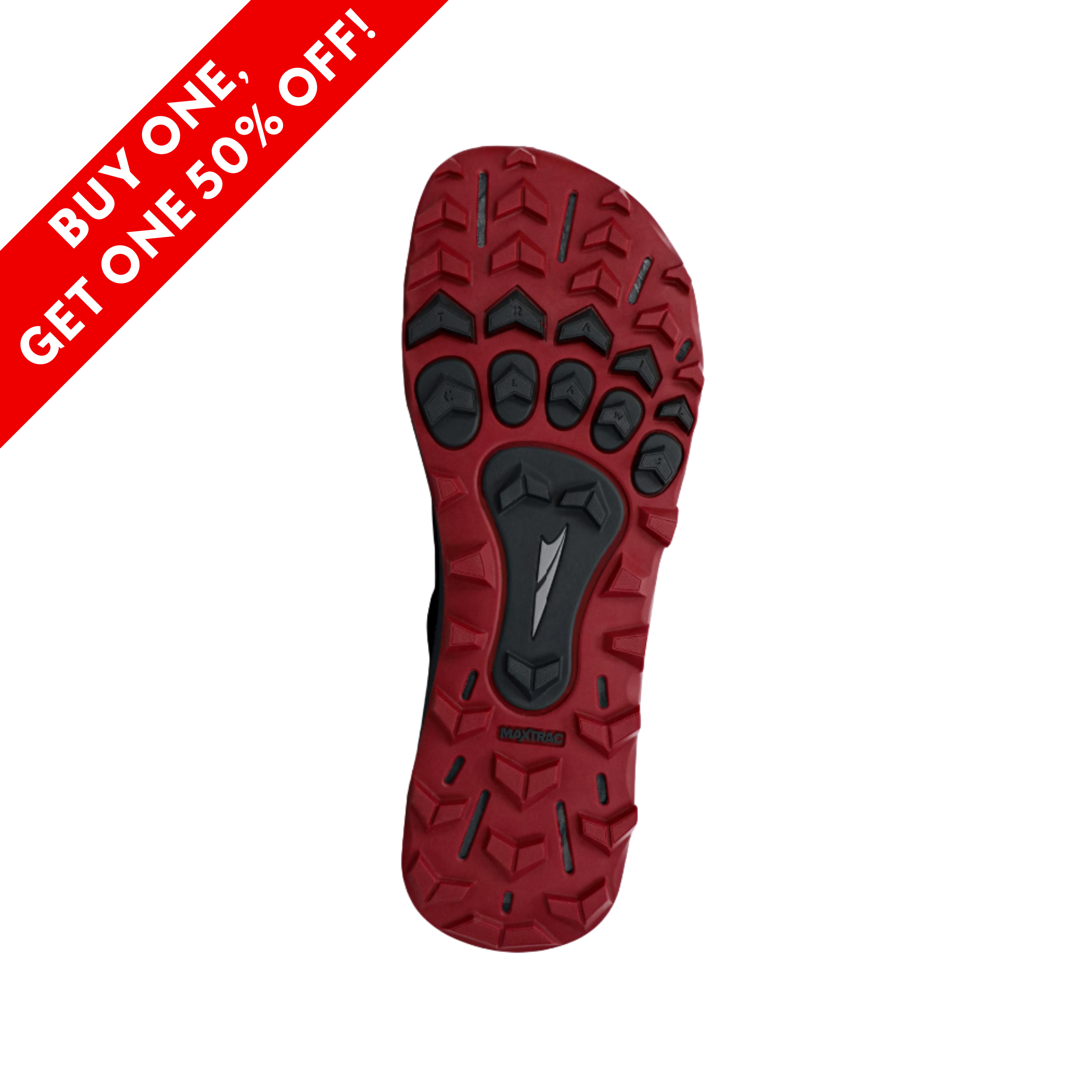 Bottom View of men’s Altra Lone Peak 6 in Black/Gray – Featuring a rugged, high-traction outsole designed for superior grip on rocky and uneven surfaces, with a rock plate for added protection.