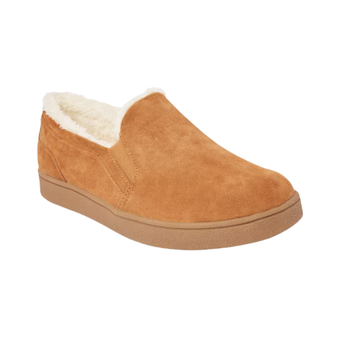 Side View of Men’s Anodyne 18 Slipper Smooth Toe in camel – featuring a classic loafer-inspired silhouette, supportive midsole for light structure, and sleek stitching along the edge for style.