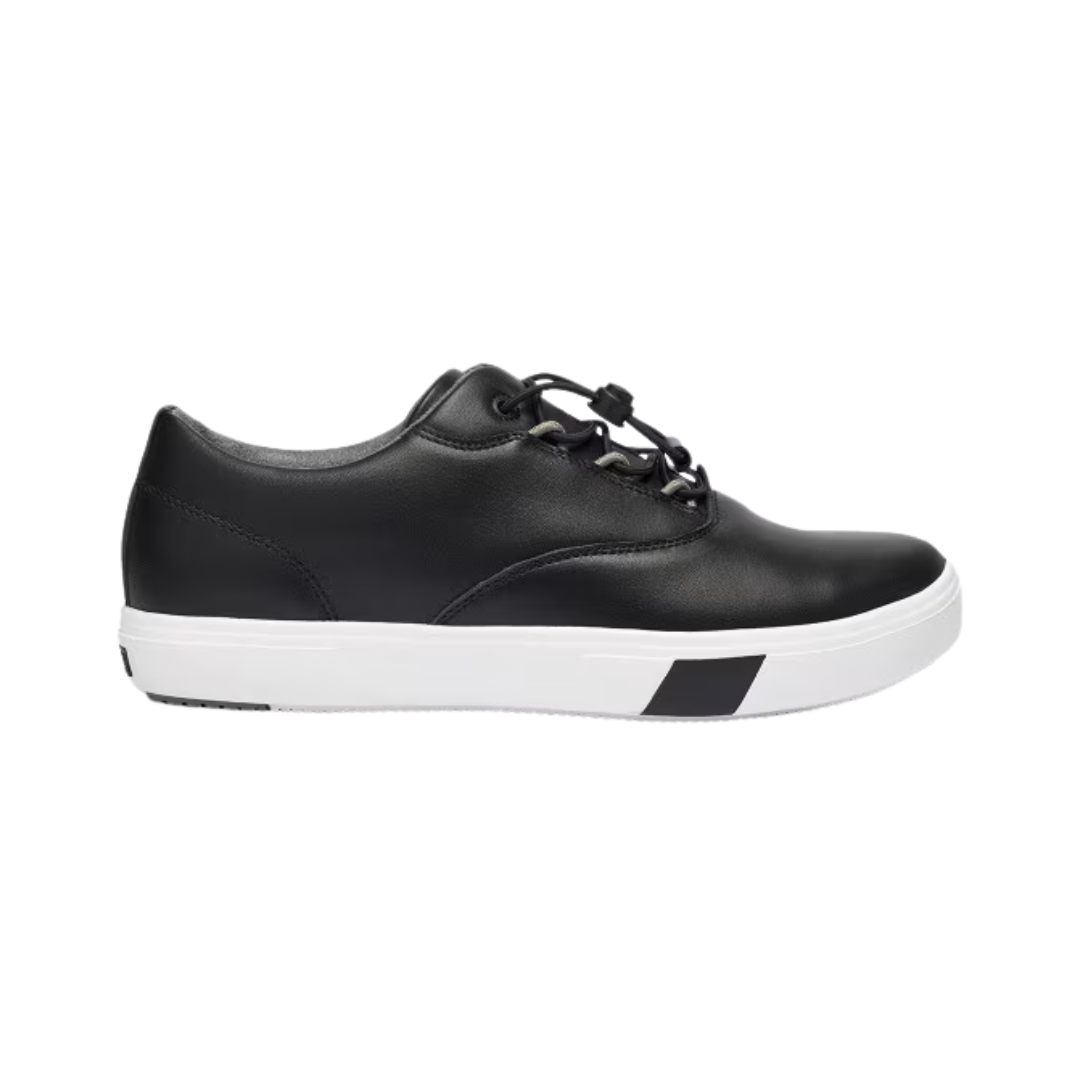 Side View of Women’s Anodyne 93 Casual Sneaker in black – featuring a sleek design, soft cushioned midsole for underfoot comfort, and contrast stitching for added detail.