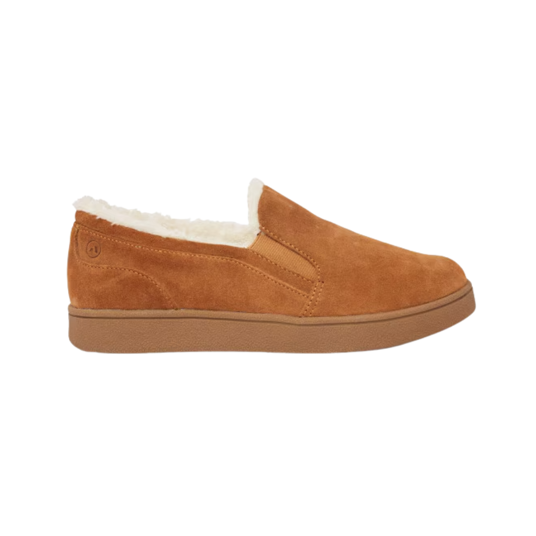 Side View of Men’s Anodyne 18 Slipper Smooth Toe in camel – featuring a classic loafer-inspired silhouette, supportive midsole for light structure, and sleek stitching along the edge for style.