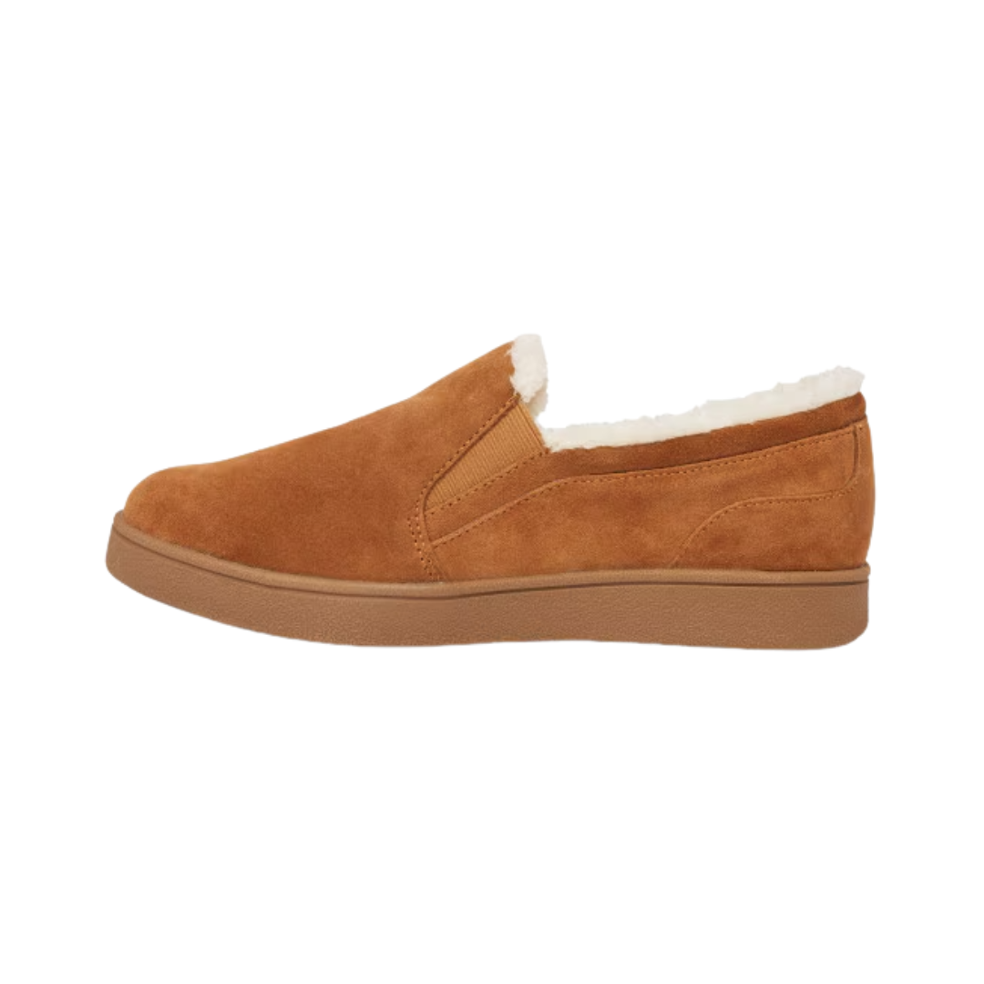 Side View of Men’s Anodyne 18 Slipper Smooth Toe in camel – featuring a classic loafer-inspired silhouette, supportive midsole for light structure, and sleek stitching along the edge for style.