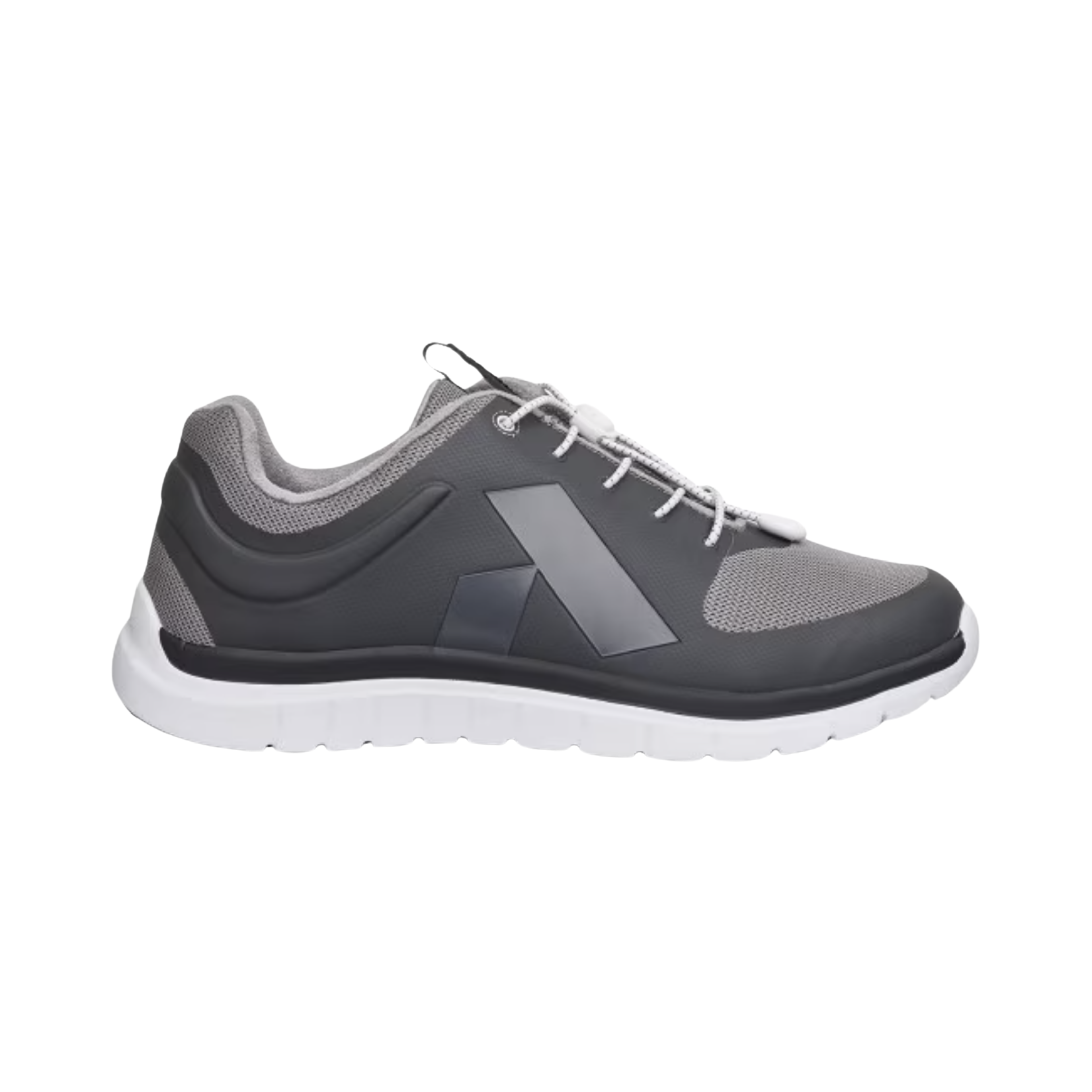 Side view of Anodyne Sport Runner Men’s in Grey/Black – Featuring a lightweight, durable design with a cushioned midsole for shock absorption and a smooth stride.