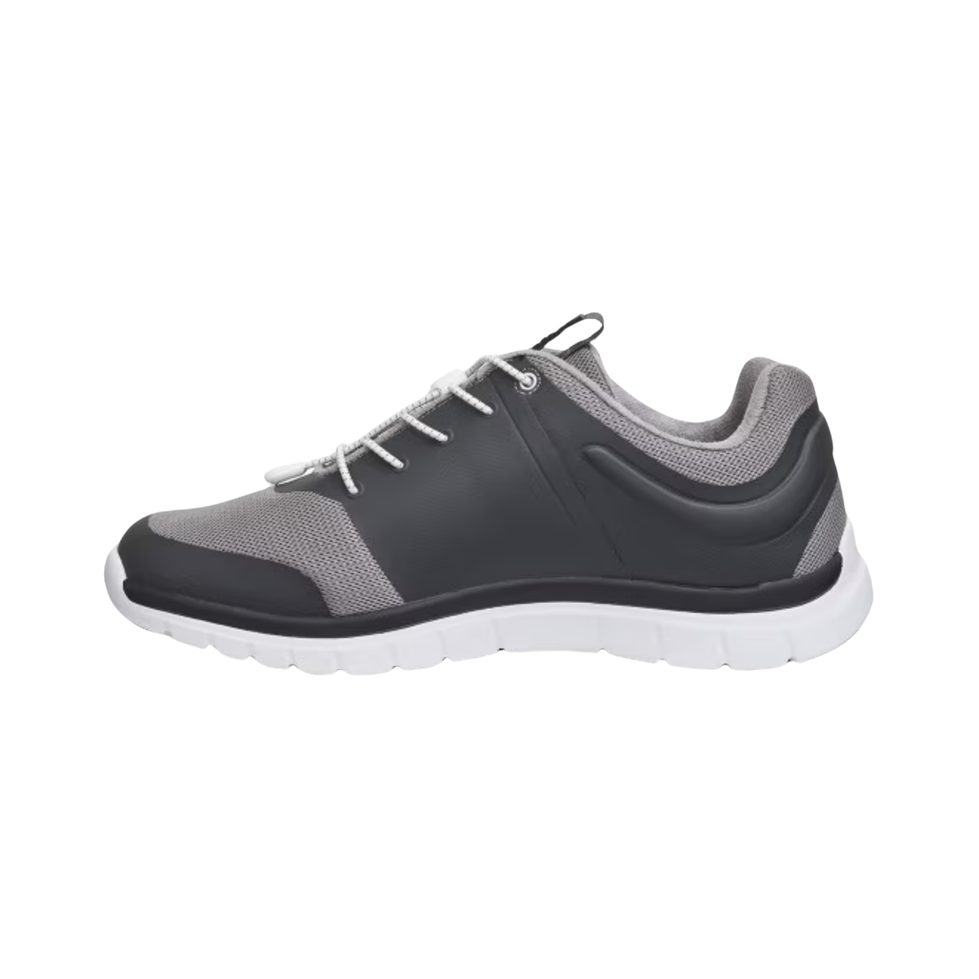 Side view of Anodyne Sport Runner Men’s in Grey/Black – Featuring a lightweight, durable design with a cushioned midsole for shock absorption and a smooth stride.