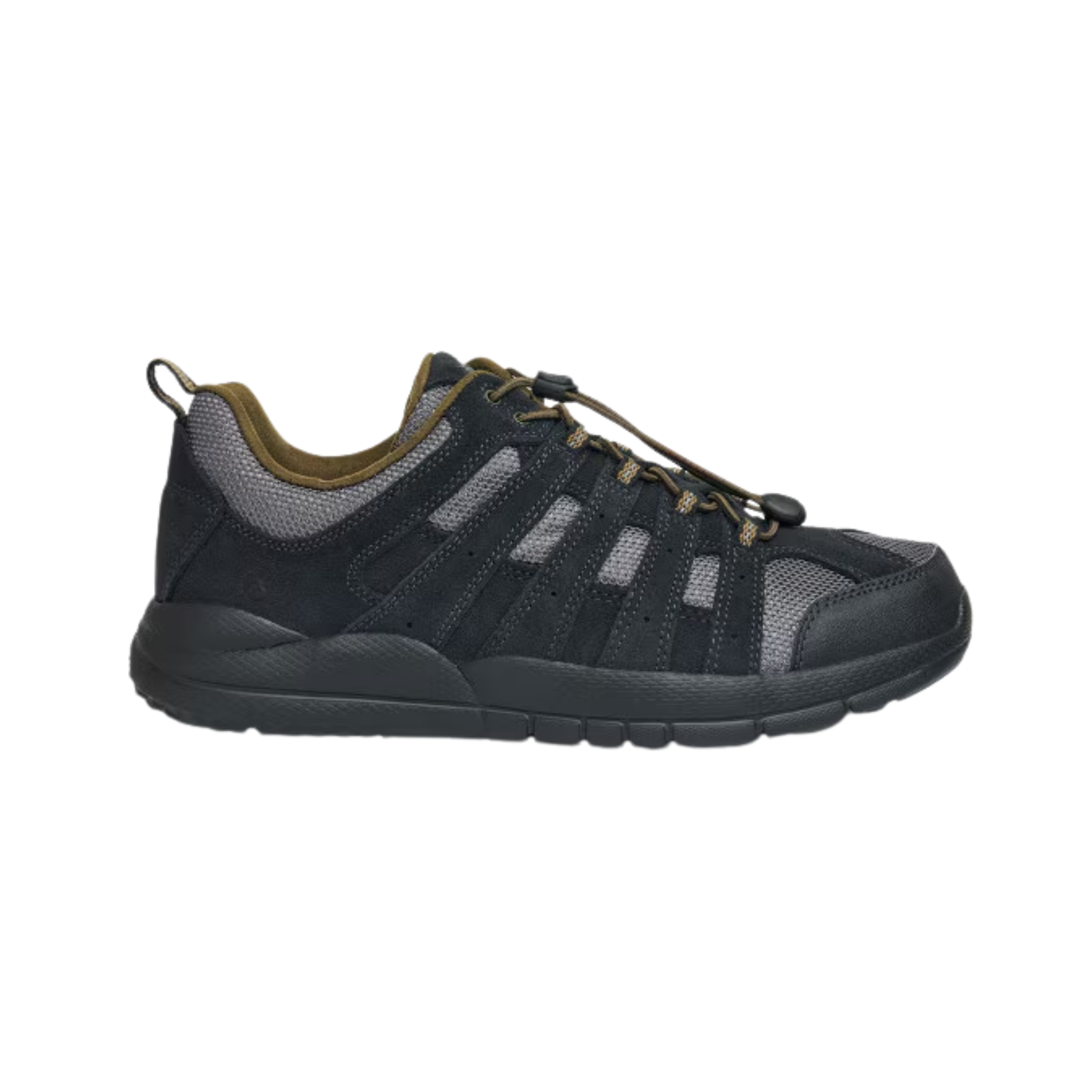 Side view of Men’s Anodyne Trail Walker in Dark Grey – Featuring a cushioned midsole for shock absorption and a stable, comfortable fit designed for long treks and hiking.