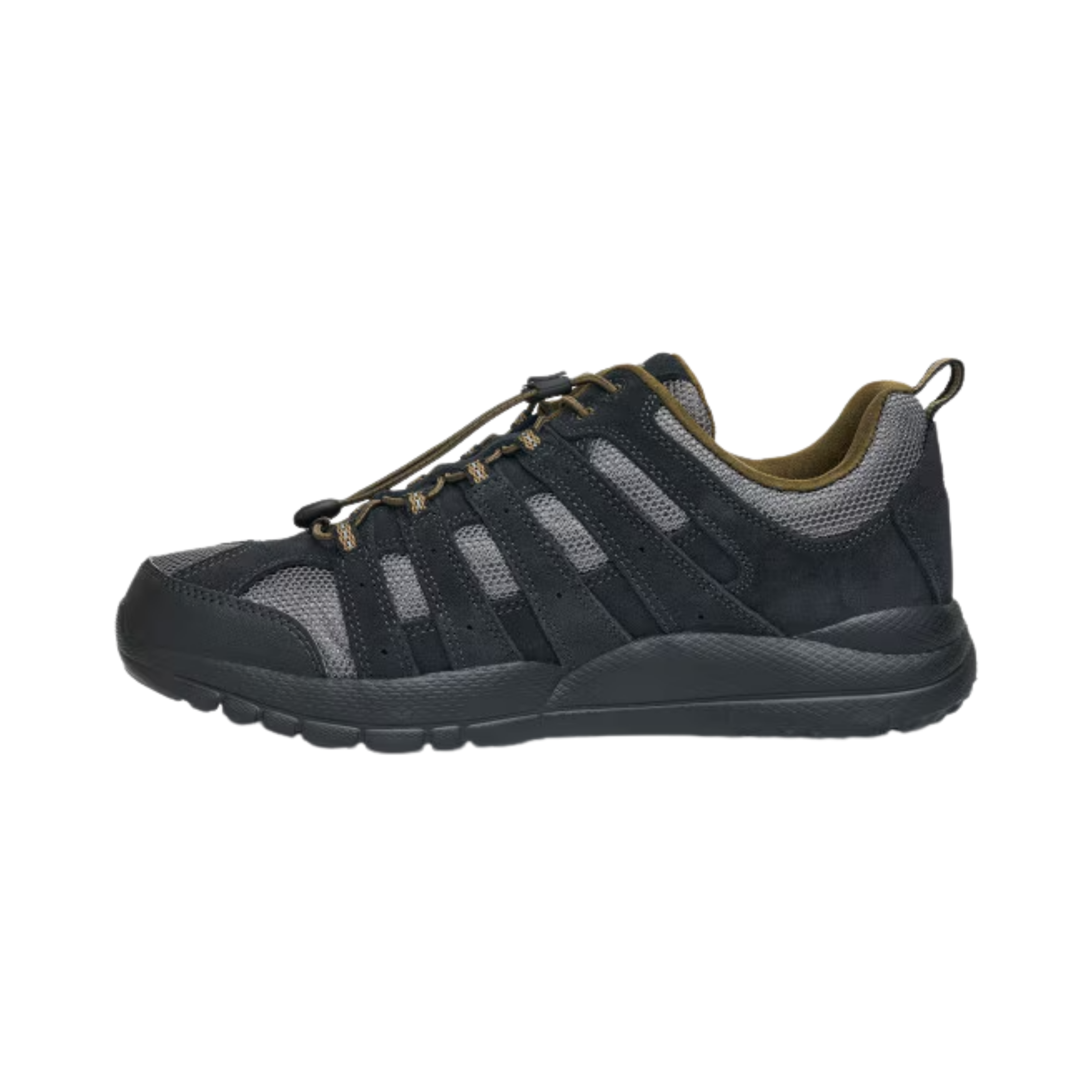 Side view of Men’s Anodyne Trail Walker in Dark Grey – Featuring a cushioned midsole for shock absorption and a stable, comfortable fit designed for long treks and hiking.
